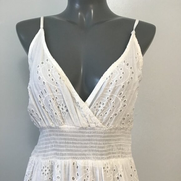 Rebellion Again White Cotton V-Neck Eyelet Lace Dress Size L - Picture 2 of 14